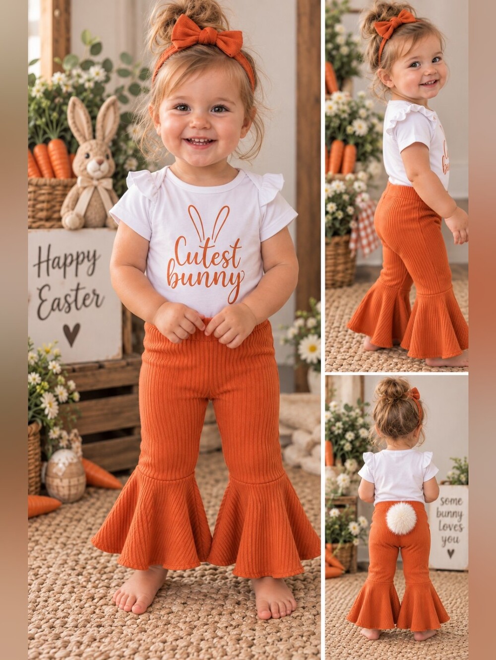 Baby Girls Cutest Bunny Easter Outfit Bell Bottom Pants 18-24M